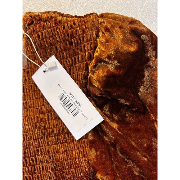 Baltic Born Kele Crushed Velvet Copper Smocked Tiered Mini Dress NWT Small - Picture 8 of 8